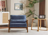 Mid-Century Oak Accent Chair - Deep Navy Blue Chenille Upholstered Single Lounge Chair, Sturdy Wood 69546769