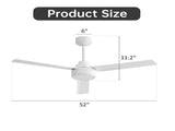 52" Ceiling Fan Without Light, 3 ABS Blades Farmhouse Ceiling Fan with Remote Control 6-speed W934P210178