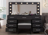 9-Drawer Table Set with 12 Tri-Color LED Lights and Power Strip Glass-Topped Particleboard 13045522