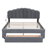 Teddy Fleece Queen Size Upholstered Platform Bed with Drawer, Gray WF309187AAE