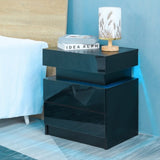 ZNTS LED Nightstand Modern Black Nightstand with Led Lights Wood Led Bedside Table Nightstand with 2 High 52422829