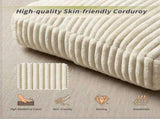 California King Upholstered Platform Bed Frame with Sliding Side Shelves, Corduroy Padded Bed with W1820P510295