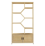 Rattan bookshelf 7 tiers Bookcases Storage Rack with cabinet for Living Room Home Office, Natural, 81459635
