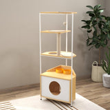 ZNTS Corner Cat Tower, Cat Tree with Scratching Post, Cat Condo with Feeding Station and Climbing 50538804