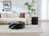 Petal Shape Side Table Black Fiberglass Sculptural Accent Table, 19.69" High, Root-Textured W2664P462012