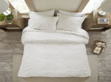 3 Piece Tufted Cotton Chenille Palm Comforter Set Off-White Full/Queen B03597112