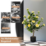 2 PCS 38 Inch Artificial Camellia Tree Faux Flower Plant in Cement Yellow 46836016