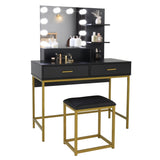 ZNTS Large Vanity Set with 10 LED Bulbs, Makeup Table with Cushioned Stool, 3 Storage Shelves 2 Drawers, 57821782