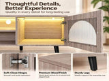 63" TV Stand with RGB LED Lights, Arched Fluted Glass Doors, Soft Close Hinges, Robot Vacuum 06191215
