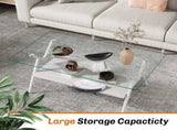 Rectangle Coffee Table with Tempered Glass top and White Metal Legs, Modern Table for Living Room , W241142561