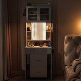 Small Vanity Desk with Sliding Mirror and LED Lights, Makeup Table with Charging Station and Storage 26697080