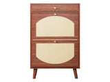 Rattan shoe cabinet with 1 drawer and 2 flip-top drawers, made of particleboard, 54*24*110cm, brown 69844102