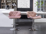Breni Velvet Diamond Tufted Swivel Adjustable Height Barstool, Set of 2, Mauve T2574P164872