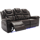 Home Theater Seating Manual Recliner Chair with Center Console and LED Light Strip for Living Room, WF310727AAD