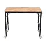48" Heavy-Duty Adjustable Workbench for Garage, Rubber Wood shop table W/Metal Wheels, Hardwood W1422P218518