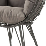Light Grey and Black Patio Chair with Upholstered Cushion B062P182691
