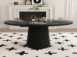 47 inch Round MDF Dining Table for 4, Modern Farmhouse Kitchen Table with Wood Strip Base, Black 49913850