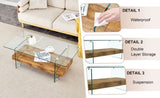 40.3-inch sturdy double-layer coffee table - tempered glass tabletop and table legs, with a W1512P317685