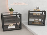 Set of 2 Modern End Table with Drawer - Nightstand for Bedroom Living Room, Rustic Wood Grain MDF W241P246927