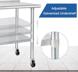 Stainless Steel Table 30 x 60 Inches Metal Prep Table with Wheels Casters Adjustable Undershelf W1192P293662
