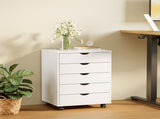 5 Drawer Storage Cabinet with Wheels for Bedroom, Home, Office Organization, White 48905410