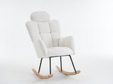 055-Teddy Fabric Upholstered Nursery Rocking Glider Chair Modern Accent Armchair Padded Seat with W527P228306