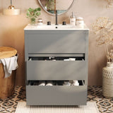 30" Bathroom Vanity Ceramic Sink and 2 Full-Extension Drawers, Freestanding Bathroom Vanity N817P280549G