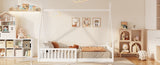 Twin Size Wood House Bed with Fence, White N709P183348K