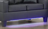 Genesis 55.5"W Black PVC Fabric Loveseat with LED Lights, USB Charger, Tufted Cushions B061P239125