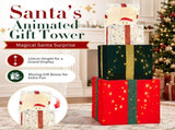 4FT 3-Tier Gift Box with Auto-Opening Lids, 200 Warm White Wire Lights, Velvet Christmas Decor, US 35069040