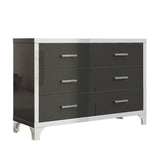Elegant High Gloss Dresser with Metal Handle,Mirrored Storage Cabinet with 6 Drawers for N733P205355B