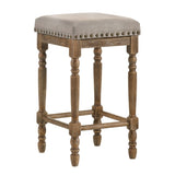 Beige and Weathered Oak Nailhead Trim Counter Height Stools B062P181300