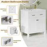 30-inch Bathroom Vanity with Ceramic Sink, Modern White Single Bathroom Cabinet with 2 Doors and a WF324045AAK