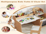 Kids Table and Chair Set with Storage Drawers House-Shaped Study Desk for Playroom Bedroom- Natural 44754457