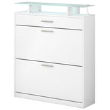 ON-TREND Slim Entryway Organizer with 2 Flip Drawers, Tempered Glass Top Shoe WF303589AAK