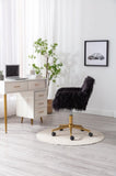 HengMing Modern Faux fur home office chair, fluffy chair for girls, makeup vanity Chair with Gold W21260400