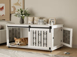 39.37'' Modern Wooden Dog Crate Furniture with Sliding Barn Door and Side Door, Indoor Dog Kennel 66249718