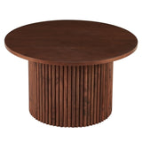 Walnut Wood Veneer Tabletop 27.56 Inch Round Coffee Table, Farmhouse Circle Coffee Table MDF W1164P225857
