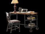 Industrial Inspired Desk With An Antique Black Metal Construction Replicated Wood Top And Caster B2741P342770