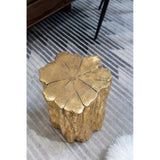 13.5x13x20" Unique Golden Tree Trunk Stool, Antique Gold Distressed Accent Side Table W2078P282133