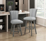 Gray Finish Set of 2 Counter Height Chairs Swivel Seat Tufted Fabric Upholstered Solid Wood Dining B011P220997