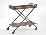 Lester 2-Tier Metal and Wood Bar Cart with Locking Casters, Black/Walnut 92086734