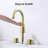Widespread Bathroom Sink Faucet Brushed Gold 2 Handle 8 inch Lavatory Faucet 3 Hole 360&deg Swivel T3177P351696