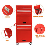 Tool Cabinet on Wheels, 6-Drawer Lockable Rolling Tool Chest w/ 4 Universal Wheels, 2 in 1 W110282272