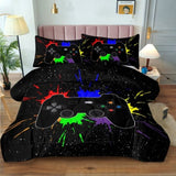 Black Video Game Comforter for Girlss Red Blue Green Purple Yellow Ink Game Controller Bedding 15525375