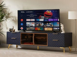 Deluxe Sculpted Modern Fashion Geometric Style TV Stand, Aluminum Frame Tempered Glass Door 4 Drawer W1162P294820