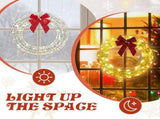 24in Pre-lit Iridescent Outdoor Christmas Wreath Decoration, Lighted Metal Wreath with Red Bow, Warm 08285915