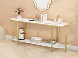 2-Tier Oval Console Table, White Faux Marble Top with Gold Metal Frame, Modern Entryway Table with 81910274