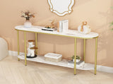 2-Tier Oval Console Table, White Faux Marble Top with Gold Metal Frame, Modern 81910274