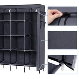 ZNTS 67" Clothes Closet Portable Wardrobe Clothes Storage Rack 12 Shelves 4 Side Pockets Gray 63742682